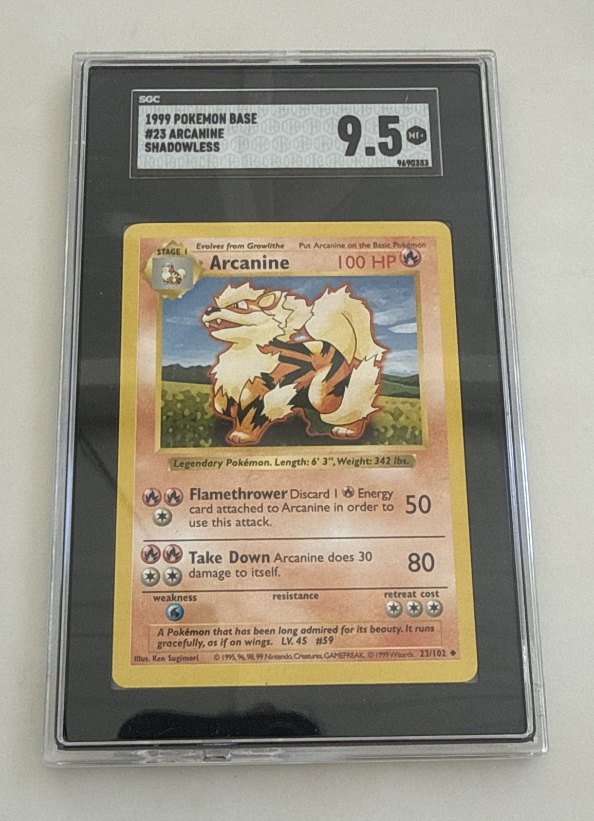 1999 Pokemon Arcanine 023/102 Base Set (Shadowless) Regular