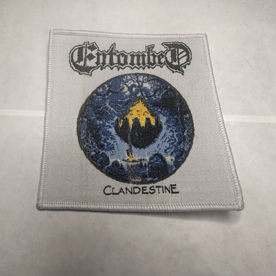 ENTOMBED, CLANDESTINE, WHITE BORDER, 4X4 INCHES, WOVEN PATCH