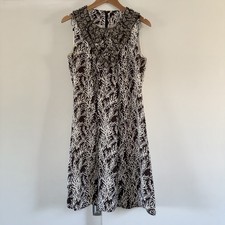 Tory Burch 100% Silk Brown Cream Shift Dress Size 8