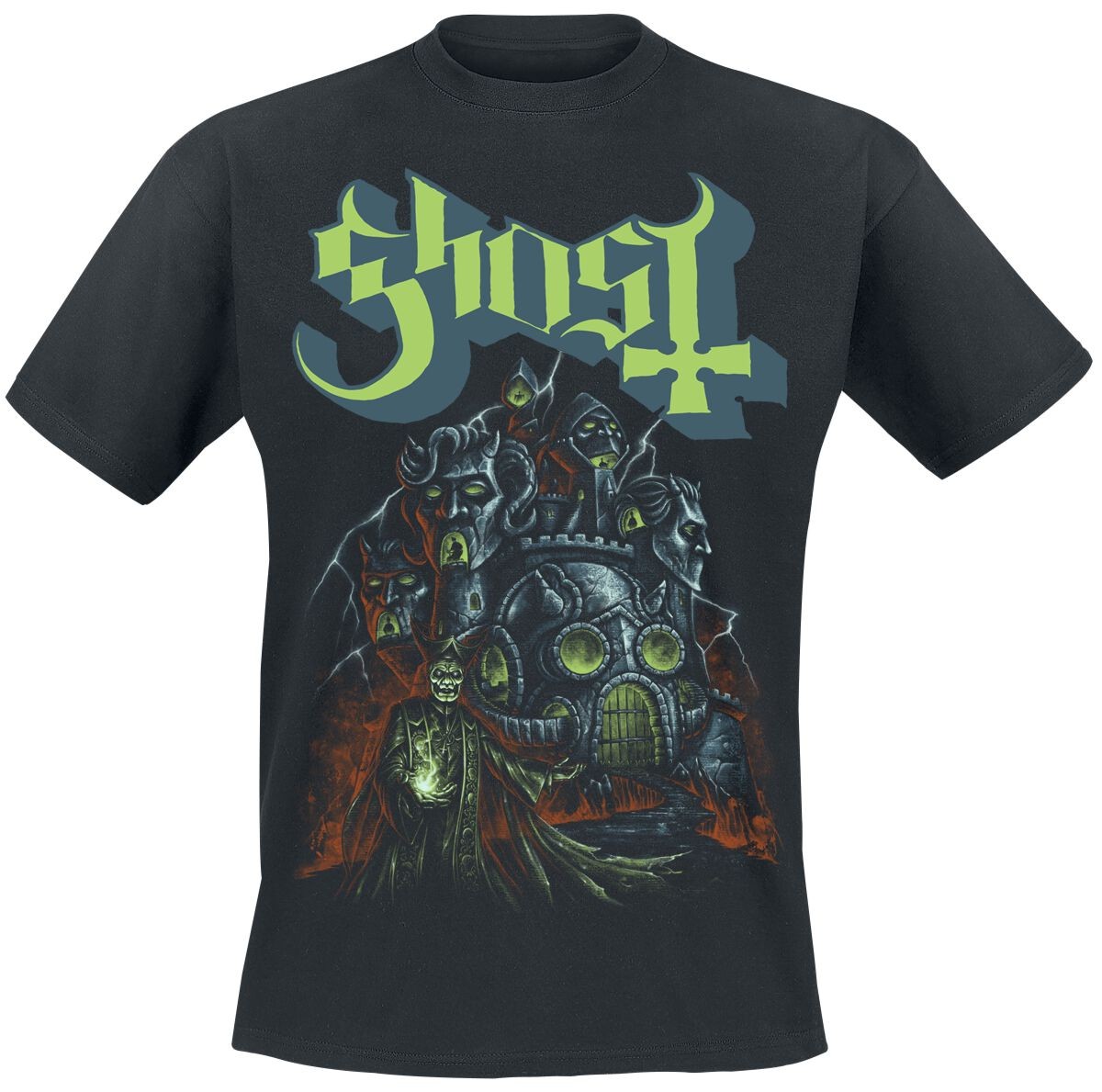 Футболка с изображением призрака Herren Ghoul Castle schwarz Band-Товары Группы Nachhaltigkeit 5190₽