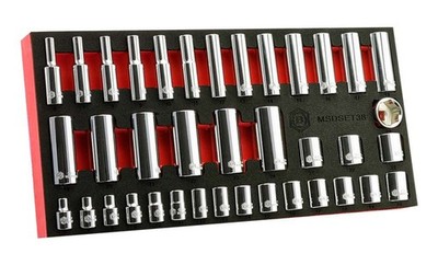 38-teiliges 3/8 Zoll Standard & tief Steckschlüsselsatz (6 Punkt) 6-24 mm von Britool Hallmark