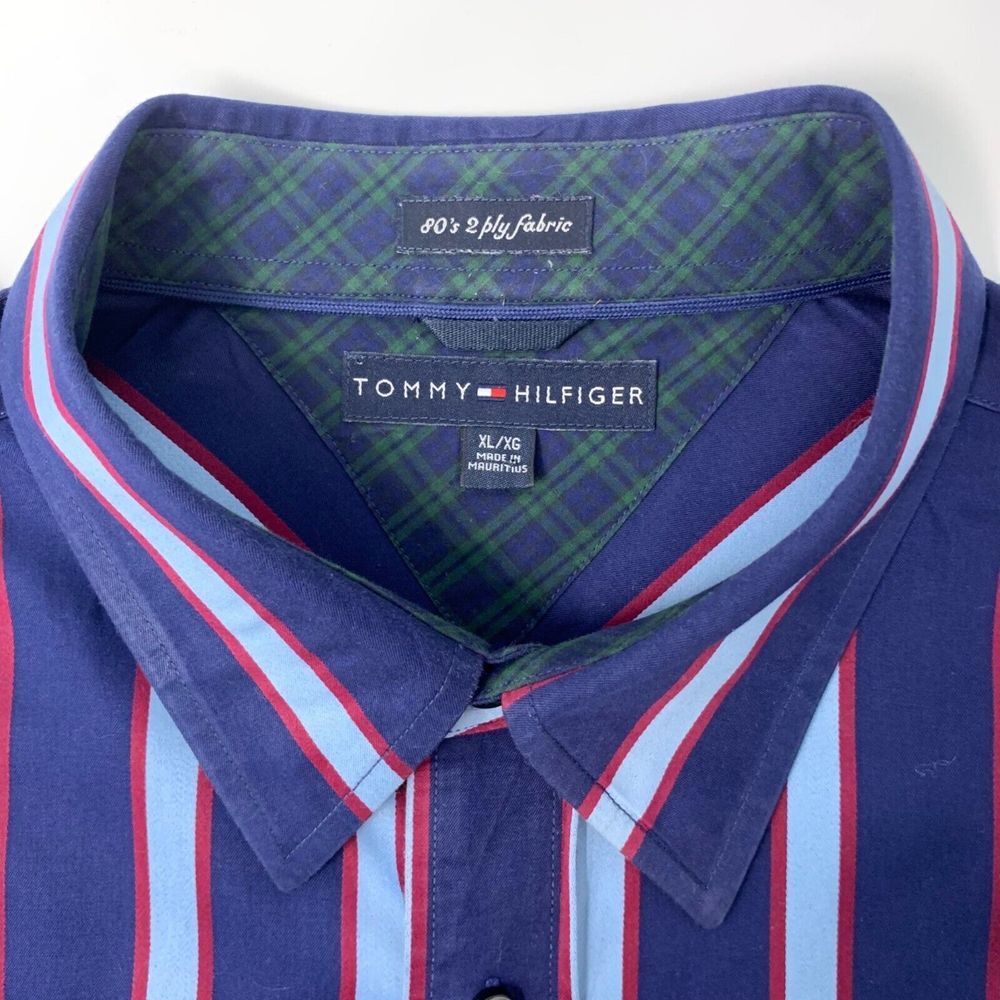 Tommy Hilfiger 80's 2 Ply Cotton Fabric Blue Men's Long Sleeve Shirt Size XL thumbnail 2