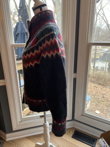 Vintage WOOLRICH WOOL MOHAIR NORDIC CARDIGAN SWEATER M Floral Rose Fair Isle - Picture 4 of 10