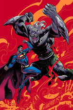 Superman vs Doomsday Red Background Poster