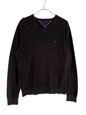 TOMMY HILFIGER V-Neck Cotton Cashmere Brown Jumper Pullover Sweater Men Size M
