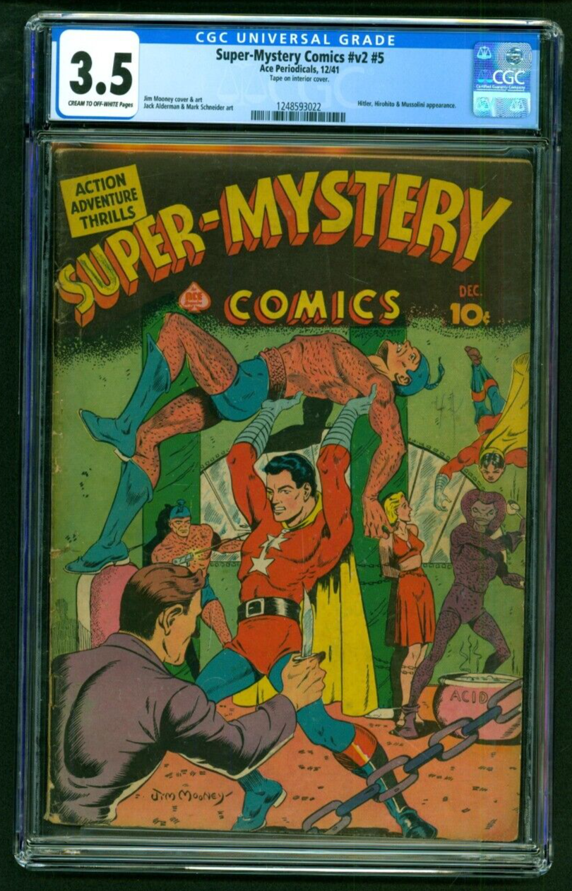 Super Mystery Comics Vol. 2 #5 CGC 3.5 VG- Ace 1941 Hitler Hirohito bondage cove