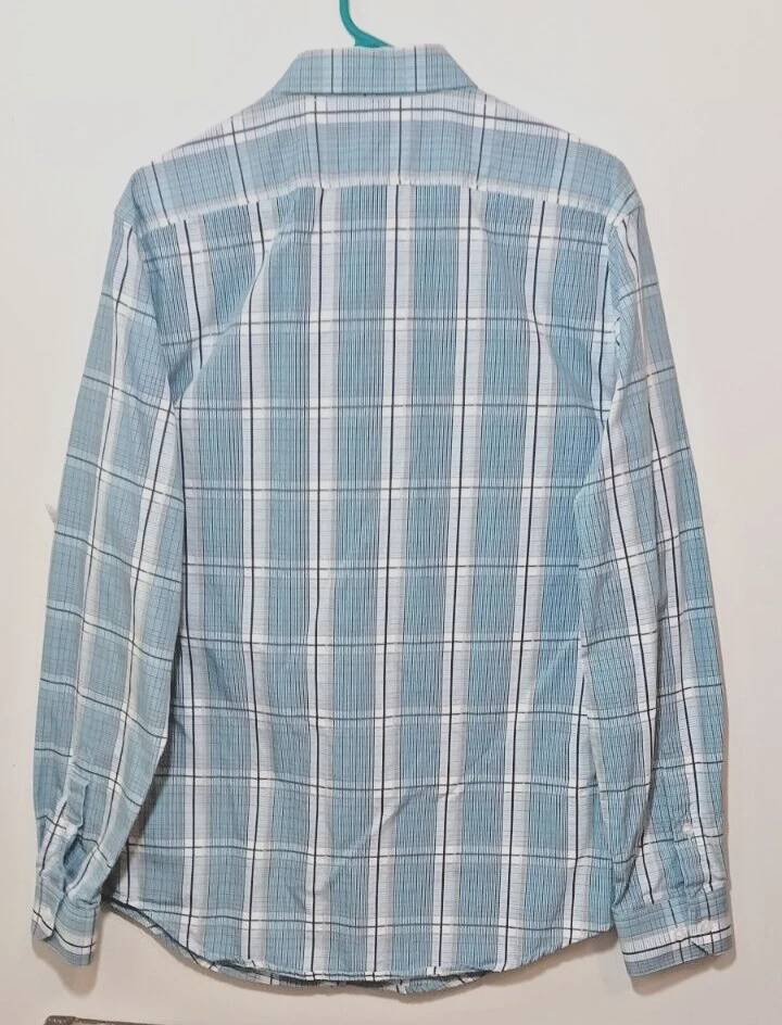Structure Shirt Men's Large Long Sleeve Button Up 100% Cotton Checkered Slim Fit - Image 3 of 3
