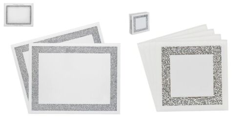 White Crushed Crystal Diamond Mirrored Glass Placemats Or Matching Coasters - Afbeelding 1 van 7