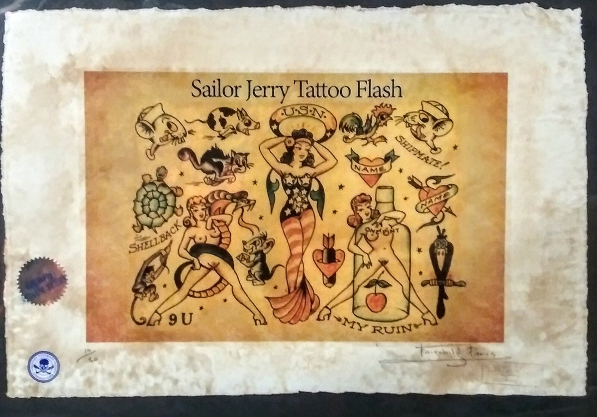 Sailor Jerry Tattoo Flash, Limited Edition Print 22x 15x Sailor Jerry Tattoo Flash, Limited Edition Print 22x 15x