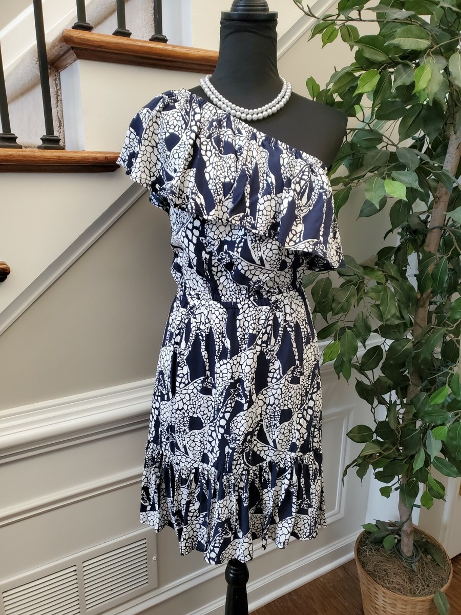 blue ivy off shoulder dress Crown & Ivy Women's Blue & White Rayon Off Shoulder Ruffles Knee Length Dress S
