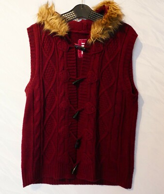 kuschelig warme Weste Strickweste Kapuze Pelz Knebel rot dunkel-rot bordeaux 40