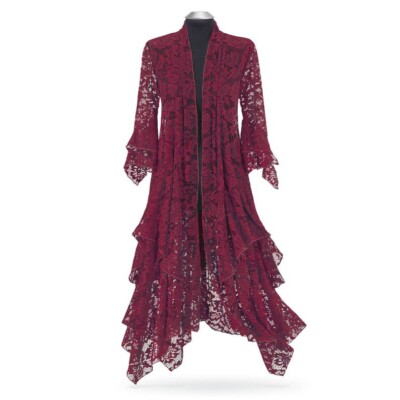 BEAUTY BURGUNDY ARTDECO STEVIE NICK'S STYLE LACE GYPSY BOHEMIAN DELUXE DUSTER 