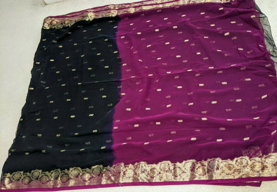 Indian Black saree with rani pink pallu. Comes with stitched blouse &Pico - Image 2 of 4
