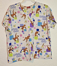 Curious George Medical Dental Vet Scrub Top Women's Size Large