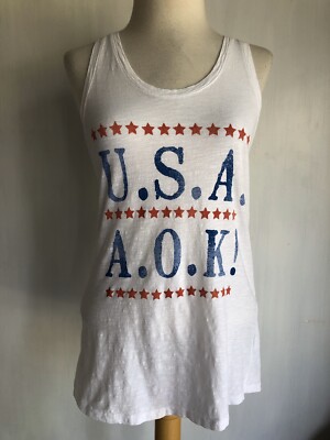 USA A.O.K. Patriotic Women's Tank Top Burnout T-Shirt by JUNK FOOD Size Small