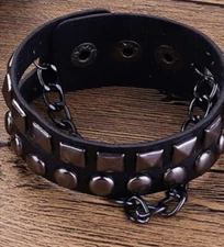 Punk Goth Bracelet Unisex Black Leather Spike Rivet Metal Studded Wristband 4972
