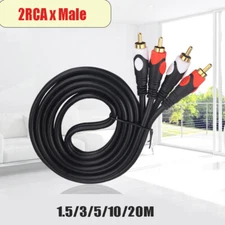 Audio Jack 2RCA x Male Speaker Lead Extension Cable Signal Cable Adapter 3/5/10M