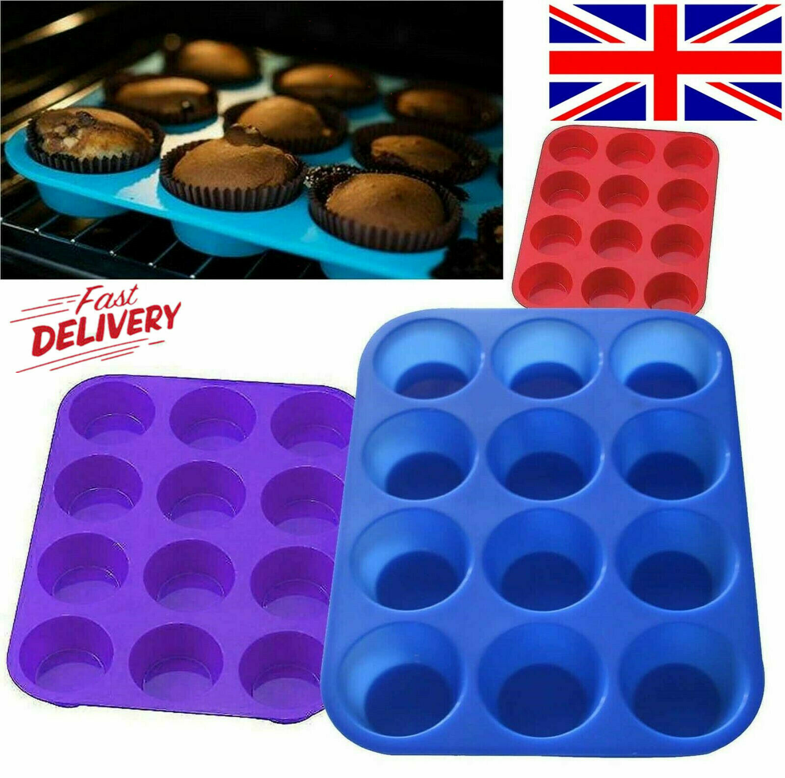 12 Silicone Large Muffin Yorkshire Pudding Mould Bakeware Cup Cake Baking Tray Ebay