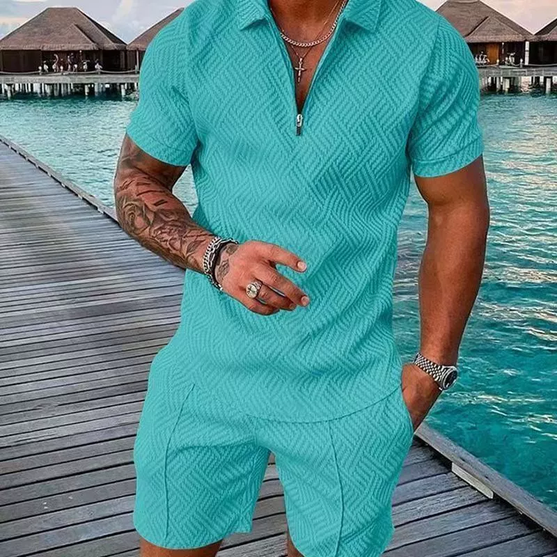 Mens Short Sleeve Shirts Loose Shorts 2Pcs Summer Outfits Casual Lapel Set  Beach