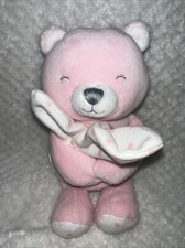 Carters Just One You Pink Plush Teddy Bear Rattle Holding A Security Blanket