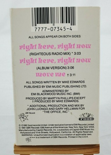 Jesus Jones: Right Here, Right Now Cassette Single SBK Records #4JM-07345/1991 - Picture 2 of 9