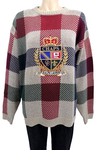 Ralph Lauren Chaps Sweater 100% Cotton Mens Crewneck Pullover Multi Color Sz XL - Picture 1 of 6