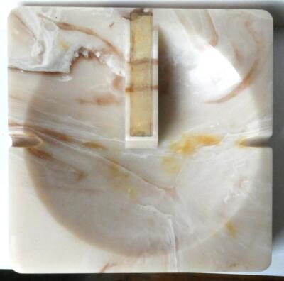 Vintage Marble 7'' Heavy Square Ashtray Carved Rough Edge Match Striker