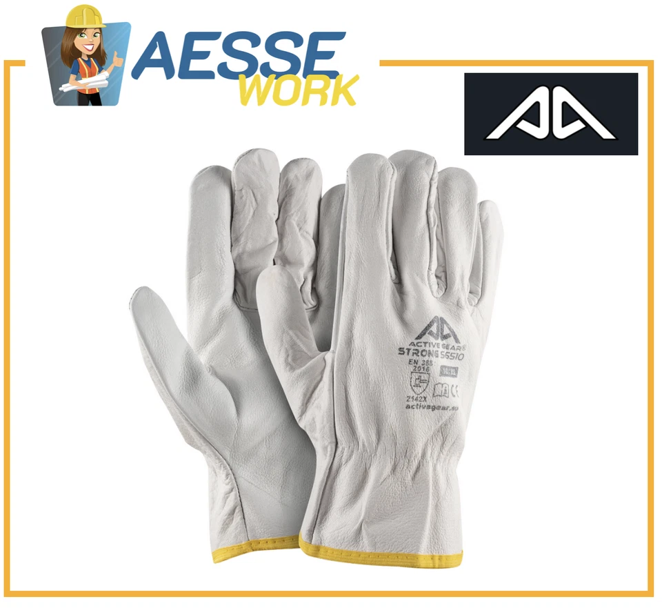12 Paire - Gants en Cuir Fleur Buffle Active Strong Construction Jardinage - Photo 1/4