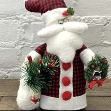 Vintage Plush Santa Claus 9” Free Standing Weighted Handmade Holiday Decor