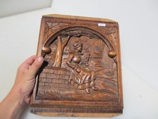 Antique Carved Wooden Panel Plaque Old Wood Vintage Country Scene 13"x11"