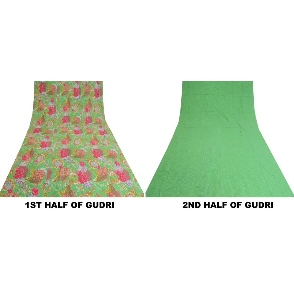 Sanskriti New Hand Made Reversible Gudari Kantha Cotton Full Throw Bedspread - Image 2 of 4