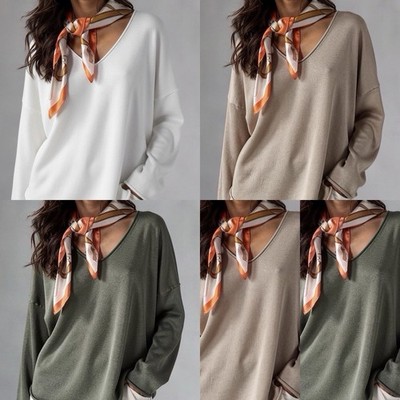 Damen Pullover oversize Sommer Strick onesize khaki beige Weiß