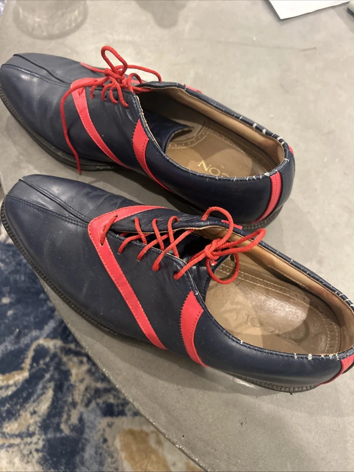 FootJoy FJ ICON Golf Shoes 10 M (US) Navy Blue / Red - Image 3 of 4