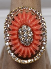 Wow Antique Victorian 18K Gold Angelskin Coral Jello Mold and Diamond Ring