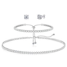 HAXIYA Tennis Necklace Set for Women Crystal Bracelet Imitation Diamond Earri...