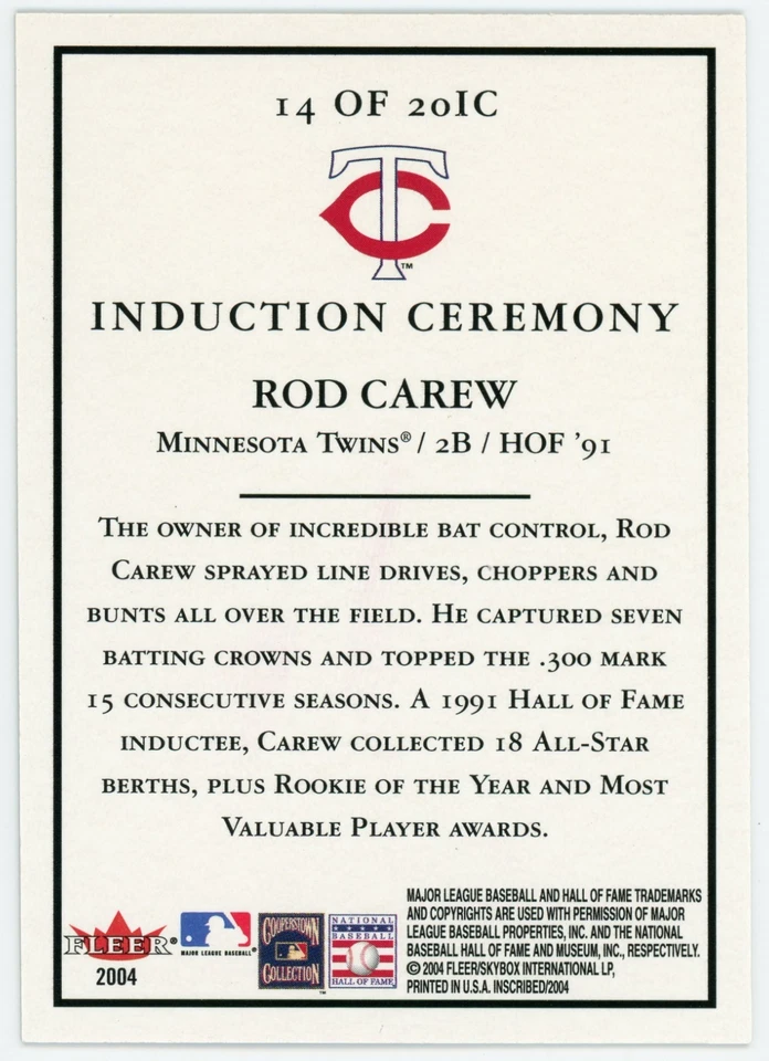 Fleer 2004 ceremonia de inducción con inscripción oro - Rod Carew/91 gemelos Foto 2 de 2