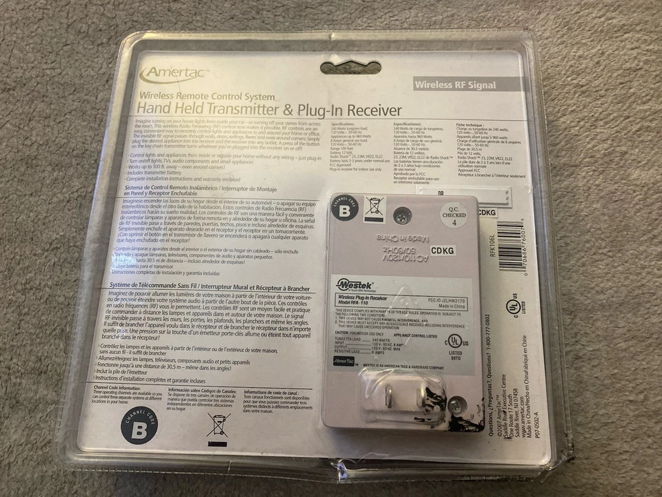 AmerTac Wireless Hand Held Key Chain Transmitter and Plug-In Receiver RFK106L - Image 2 of 4