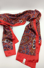 Vintage Paisley Scarf Made in Italy Red Silky Soft Polyester 57"x12"