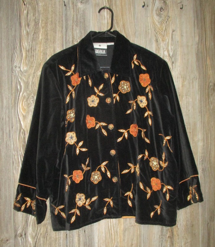 Vtg Yak Magik Women's Black Jacket Floral Embroidery Beads Sz Large Festival