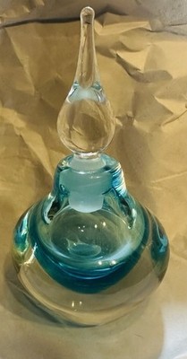 Vintage Vandermark Art Glass Perfume Bottle Round Aqua Blue Signed Numbered