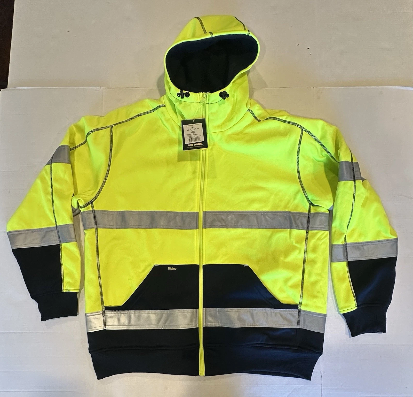 Bisley Workwear Jacket Hooded Zipper ANSI 107 R Class 3 Yellow Navy Reflect 2XL - product detail image 3