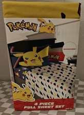 Pokemon 4 Piece Full Sheet Set Microfiber Double-Sided Pillowcase New In Pack