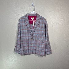 Maeve Anthropologie Blazer Womens XS Linen Jacket Blue Red Relaxed BOHO NEW