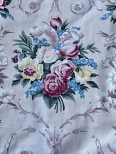 Design Scissors Rococo ROSES on Latte Barkcloth Era Vintage Fabric Drape Curtain