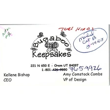 Kellene Bishop Bugaboo Keepsakes Amy Comstock Combs Orem Business Card SC9-B11