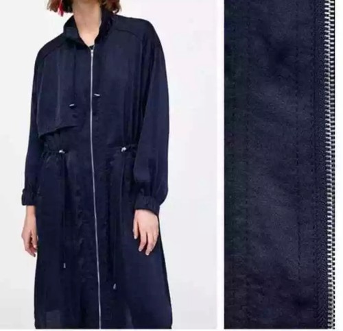 ZARA Trench Coat Woman Flowing Navy Blue Zip XS Small gyuh - Picture 9 of 14