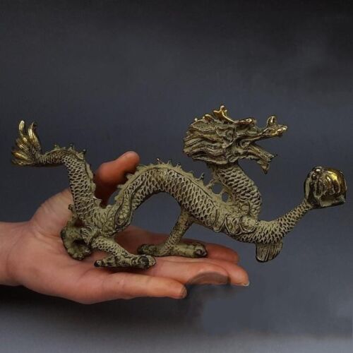 Chinesisches Fengshui Bronze Tierkreis Jahr Drache Drachen Tierhaltung Perlenstatue N - Bild 2 von 5