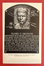 1956-63 Artvue Type 2 Clark Griffith Plaque Postcard NM+ Pitcher, Mgr & Exec 50y