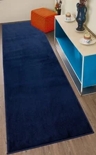 Custom Size Anti-Slip Machine Washable Soft Pile Solid Navy Runner Rug