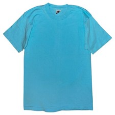 Vtg 90s Fruit of the Look Sky Light Blue USA Made T Shirt Large